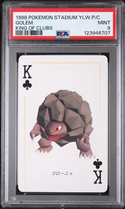 1998 POKEMON STADIUM YELLOW VERSION PLAYING CARDS KING OF CLUBS GOLEM PSA 9 - Image 1