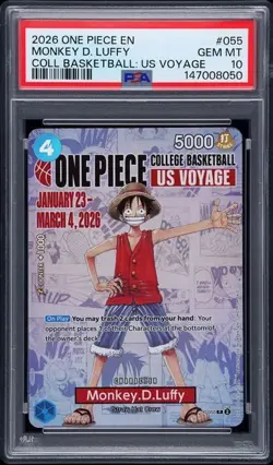 One Piece Monkey D. Luffy US College Voyage Basketball Card PSA 10 FIRST GRADED - Image 1