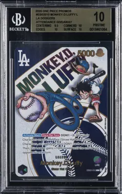 2025 ONE PIECE PROMO LA DODGERS ATTENDENCE GIVEAWAY MONKEY.D.LUFFY BGS 10 - Image 1