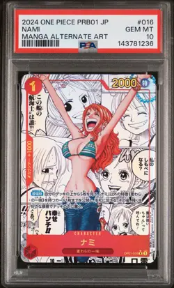 2024 ONE PIECE JAPANESE PRB01-PREMIUM BOOSTER MANGA ALT ART #016 NAMI PSA 10 - Image 1