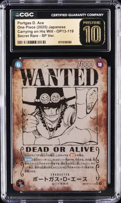 2025 ONE PIECE JPN CARRY OF HIS WILL WANTED AA PORTGAS D. ACE CGC 10 PRISTINE - Image 1