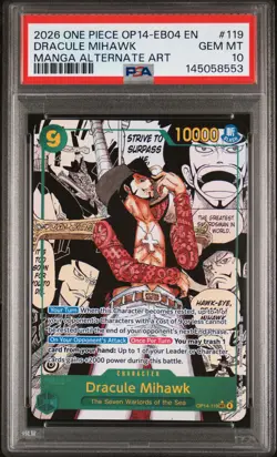 2026 ONE PIECE THE AZURE SEA'S SEVEN MANGA ALT ART #119 DRACULE MIHAWK PSA 10 - Image 1