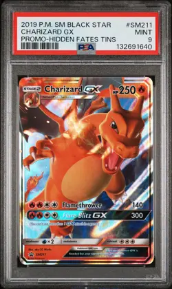 2019 POKEMON SM BLACK STAR PROMO HIDDEN FATES TINS #SM211 CHARIZARD GX PSA 9 - Image 1