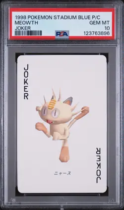 1998 POKEMON STADIUM BLUE VERSION PLAYING CARDS JOKER MEOWTH PSA 10 - Image 1
