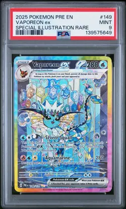 2025 POKEMON PRE EN-PRISMATIC EVOLUTIONS #149 VAPOREON EX PSA 9 - Image 1