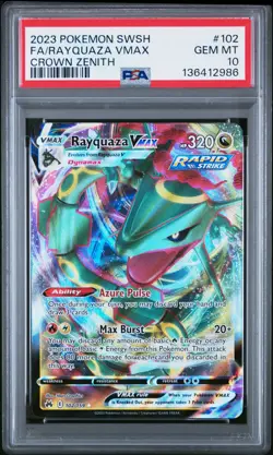 2023 POKEMON SWORD & SHIELD CROWN ZENITH #102 FULL ART/RAYQUAZA VMAX PSA 10 - Image 1