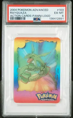 2004 POKEMON ADVANCED ACTION CARDS PANINI LOGO #103 RAYQUAZA PSA 6 - Image 1