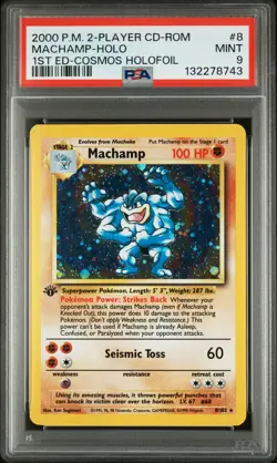2000 POKEMON 2-PLAYER CD-ROM STARTER 1ST EDITION COSMOS FOIL MACHAMP-HOLO PSA 9 - Image 1