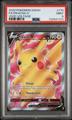 2020 POKEMON SWORD & SHIELD VIVID VOLTAGE #170 FULL ART/PIKACHU V PSA 9 - Image 1