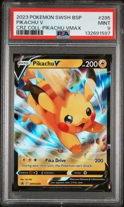 2023 POKEMON SWSH PROMO CROWN ZENITH COLLECTIONS #285 PIKACHU V PSA 9 - Image 1