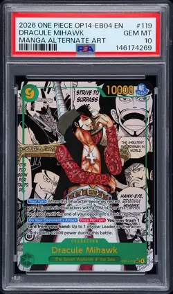 2026 ONE PIECE OP14-119 THE AZURE SEAS SEVEN MANGA ALT ART DRACULE MIHAWK PSA 10 - Image 1