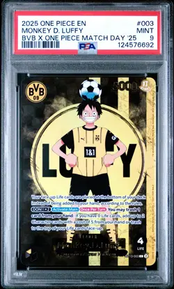 2025 ONE PIECE PROMOS BVB X ONE PIECE MATCH DAY 2025 #003 MONKEY D. LUFFY PSA 9 - Image 1