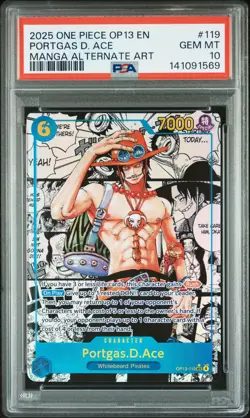 2025 ONE PIECE CARRYING ON HIS WILL MANGA ALT ART OP13-119 PORTGAS D. ACE PSA 10 - Image 1