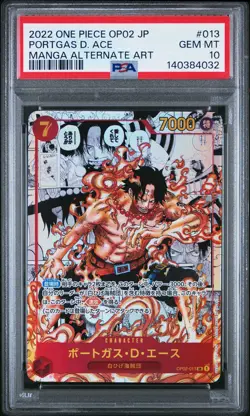 2022 ONE PIECE JPN OP02-PARAMOUNT WAR MANGA ALTERNATE ART PORTGAS D. ACE PSA 10 - Image 1