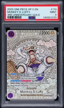 2025 ONE PIECE OP11-A FIST OF DIVINE SPEED 3RD ANNIV-GOLD MONKEY D. LUFFY PSA 9 - Image 1