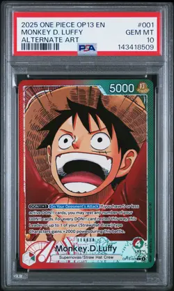 2025 ONE PIECE OP13-CARRYING ON HIS WILL ALTERNATE ART MONKEY D. LUFFY PSA 10 - Image 1