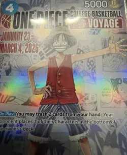 One Piece Monkey.D.Luffy College Basketball US Voyage Promo Card New Sealed - Image 2