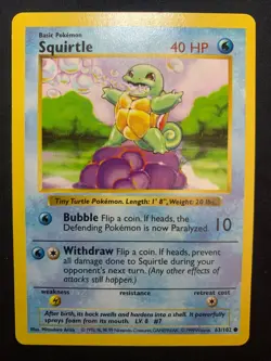 SQUIRTLE (SHADOWLESS) - 063/102 - BASE SET - POKEMON CARD - LP - Image 1
