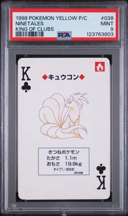 1998 POKEMON YELLOW VERSION PLAYING CARDS KING OF CLUBS #038 NINETALES PSA 9 - Image 1