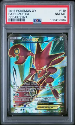 2016 POKEMON XY BREAKPOINT #119 FULL ART/SCIZOR EX PSA 8 - Image 1