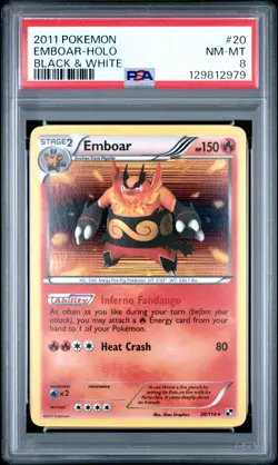 2011 POKEMON B&W #20 EMBOAR-HOLO PSA 8 - Image 1
