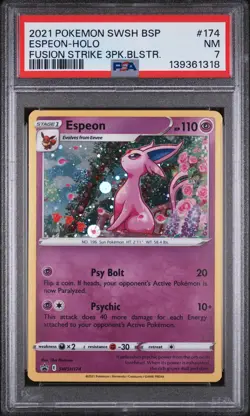 2021 POKEMON SWSH BLACK STAR PROMO #174 ESPEON-HOLO PSA 7 - Image 1