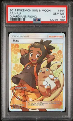 2017 POKEMON SUN & MOON GUARDIANS RISING #144 FULL ART/HAU PSA 10 - Image 1