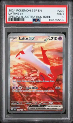 2024 POKEMON SSP EN-SURGING SPARKS SPECIAL ILLUSTRATION RARE LATIAS EX PSA 9 - Image 1