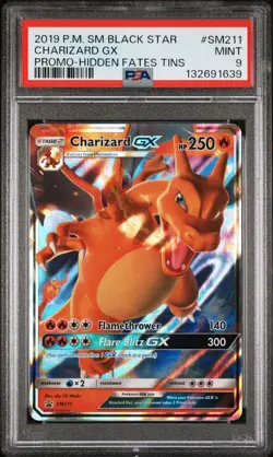 2019 POKEMON SM BLACK STAR PROMO HIDDEN FATES TINS #SM211 CHARIZARD GX PSA 9 - Image 1