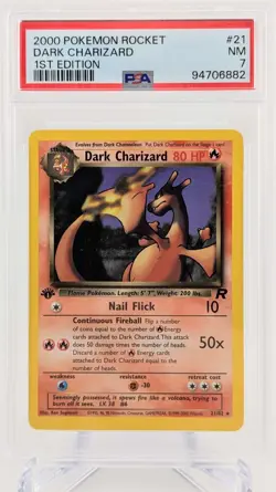 2000 Pokemon Team Rocket 1st Edition #21 Dark Charizard RARE PSA 7 NM - Image 1