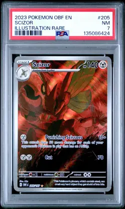 2023 POKEMON OBF EN-OBSIDIAN FLAMES ILLUSTRATION RARE #205 SCIZOR PSA 7 - Image 1