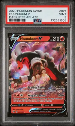 2020 POKEMON SWORD & SHIELD DARKNESS ABLAZE #021 HOUNDOOM V PSA 9 - Image 1