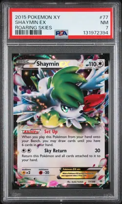 2015 POKEMON XY ROARING SKIES #77 SHAYMIN EX PSA 7 - Image 1