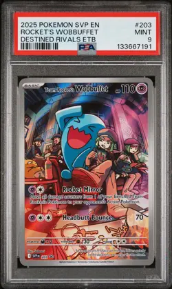 2025 POKEMON SVP EN-SV BLACK STAR PROMO #203 TEAM ROCKET'S WOBBUFFET PSA 9 - Image 1