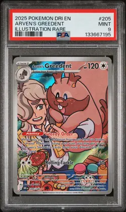 2025 POKEMON DRI EN-DESTINED RIVALS ILLUSTRATION RARE ARVEN'S GREEDENT PSA 9 - Image 1