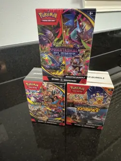 POKEMON TCG BOOSTER BUNDLE X3 LOT MEGA EVOLUTION SURGING SPARKS PHANTASMAL FLAME - Image 1