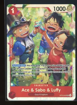 Ace & Sabo & Luffy One Piece OP13 Carrying On His Will Super Rare Holo #007 - Image 1