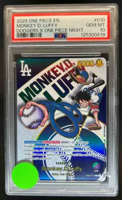 2025 One Piece X Dodgers Monkey D Luffy #EB02-010 PSA 10 - Image 1