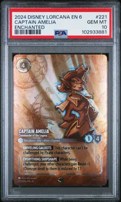 2024 DISNEY LORCANA EN 6-AZURITE SEA ENCHANTED #221 CAPTAIN AMELIA PSA 10 - Image 1