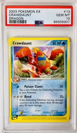 2003 Pokemon PSA 10 Gem Mint RARE ex Dragon CRAWDAUNT 13/97 Non-Holo *LOW POP* - Image 1