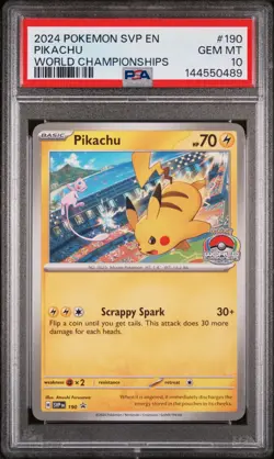 2024 POKEMON SVP EN-SV BLACK STAR PROMO WORLD CHAMPIONSHIPS #190 PIKACHU PSA 10 - Image 1
