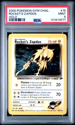 2000 POKEMON GYM CHALLENGE HOLO #15 ROCKET'S ZAPDOS PSA 9 - Image 1