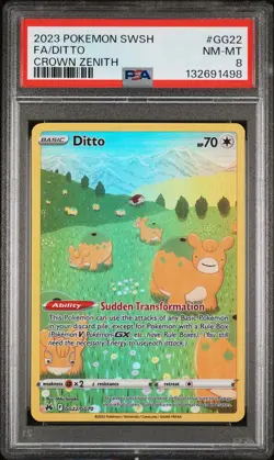 2023 POKEMON SWORD & SHIELD CROWN ZENITH #GG22 FULL ART/DITTO PSA 8 - Image 1