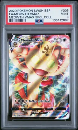 2020 POKEMON SWSH BLACK STAR PROMO #005 FULL ART/MEOWTH VMAX PSA 9 - Image 1
