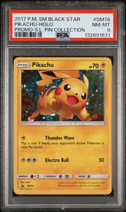 2017 POKEMON SM PROMO SHINING LEGENDS PIN COLLECTION PIKACHU-HOLO PSA 8 - Image 1