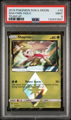2019 POKEMON SUN & MOON TEAM UP #10 SHAYMIN-HOLO PSA 9 - Image 1