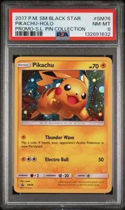 2017 POKEMON SM PROMO SHINING LEGENDS PIN COLLECTION PIKACHU-HOLO PSA 8 - Image 1