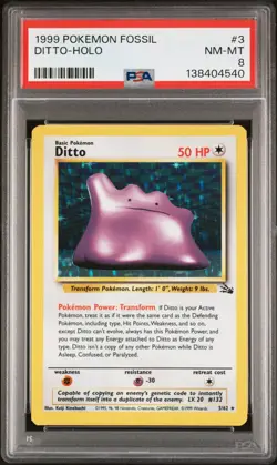 1999 POKEMON FOSSIL #3 DITTO-HOLO PSA 8 - Image 1