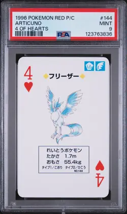 1996 POKEMON RED VERSION PLAYING CARDS 4 OF HEARTS #144 ARTICUNO PSA 9 - Image 1