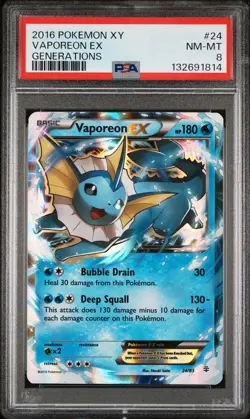 2016 POKEMON XY GENERATIONS #24 VAPOREON EX PSA 8 - Image 1